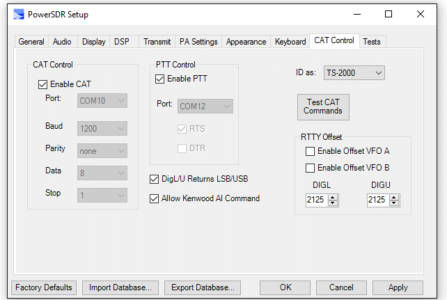 CAT and PTT setup