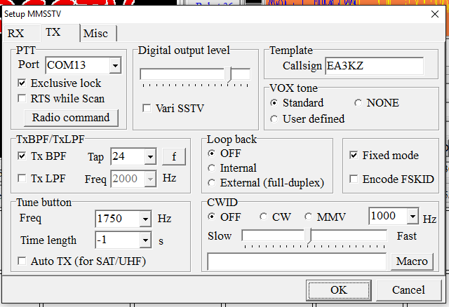 MMSSTV ajustes PTT